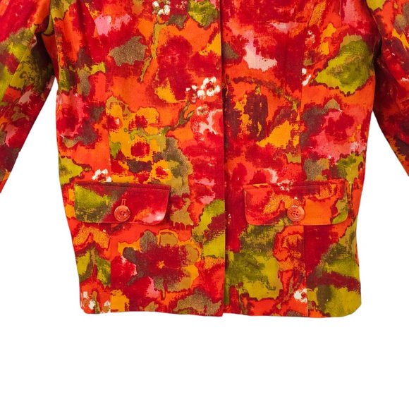 Chicos Floral Jacket Chicos Sz 2 US L/12 Round Neck Hidden Button Placket Blazer - Picture 11 of 16